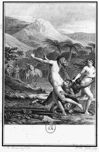 Illustration to 'Candide' (1803) - Jean-Michel Moreau le Jeune "The two wanderers heard a few little cries"